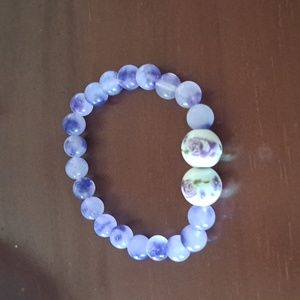 💜Purple chalcedony with rose accent bracelet
